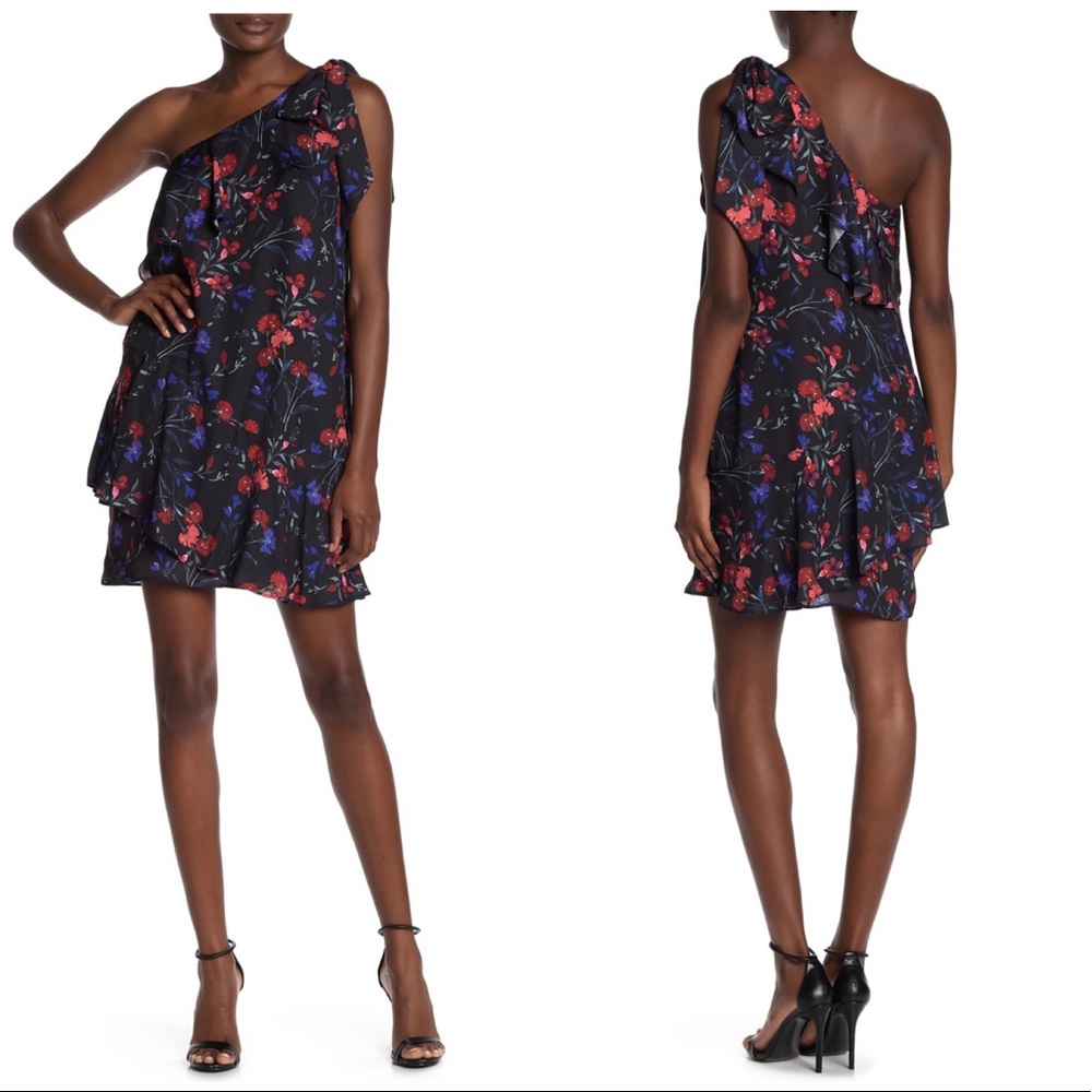 PARKER One Shoulder Floral Sheath Cocktail Dress S